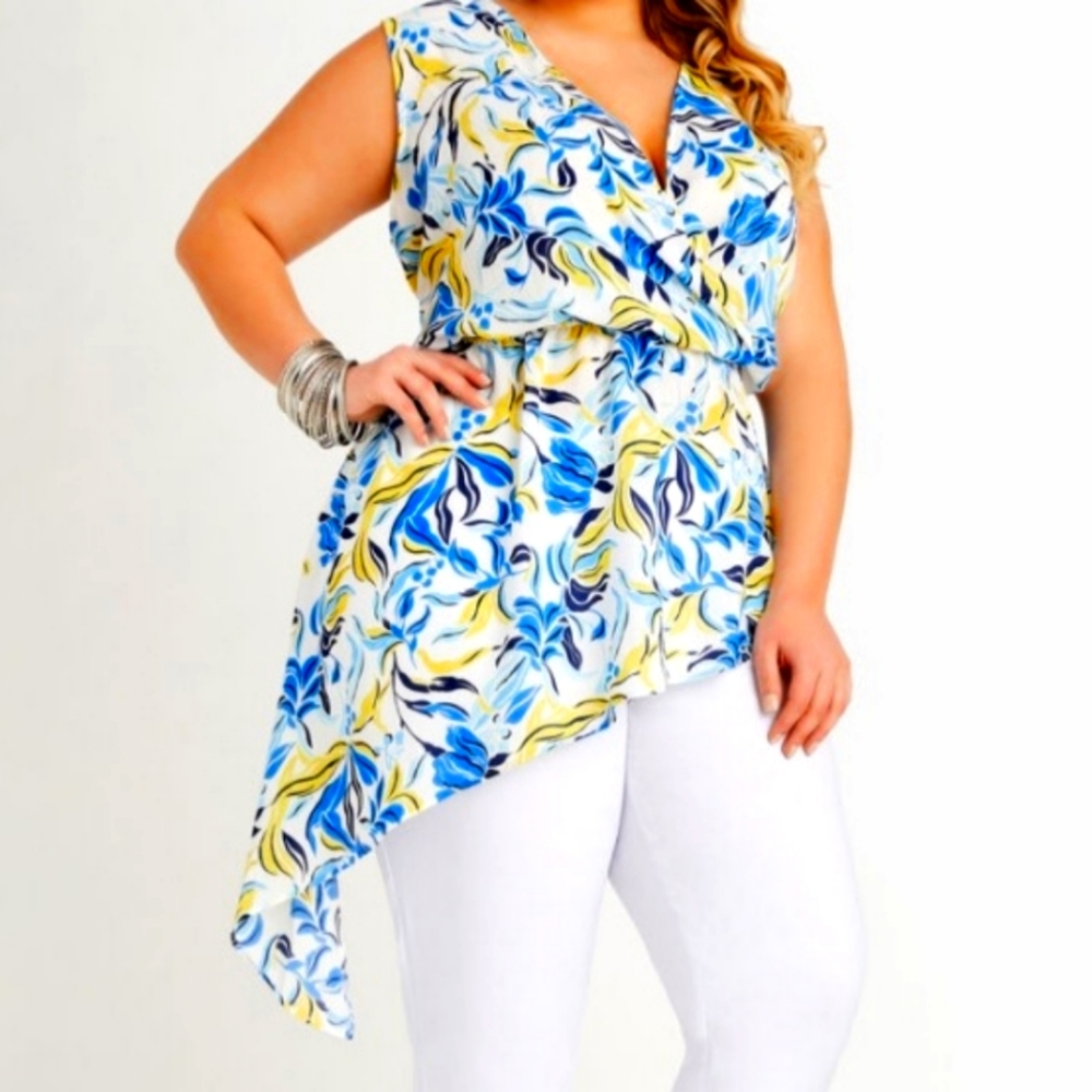 NWT Ashley Stewart White Floral Sleeveless Blouse Size 22/24